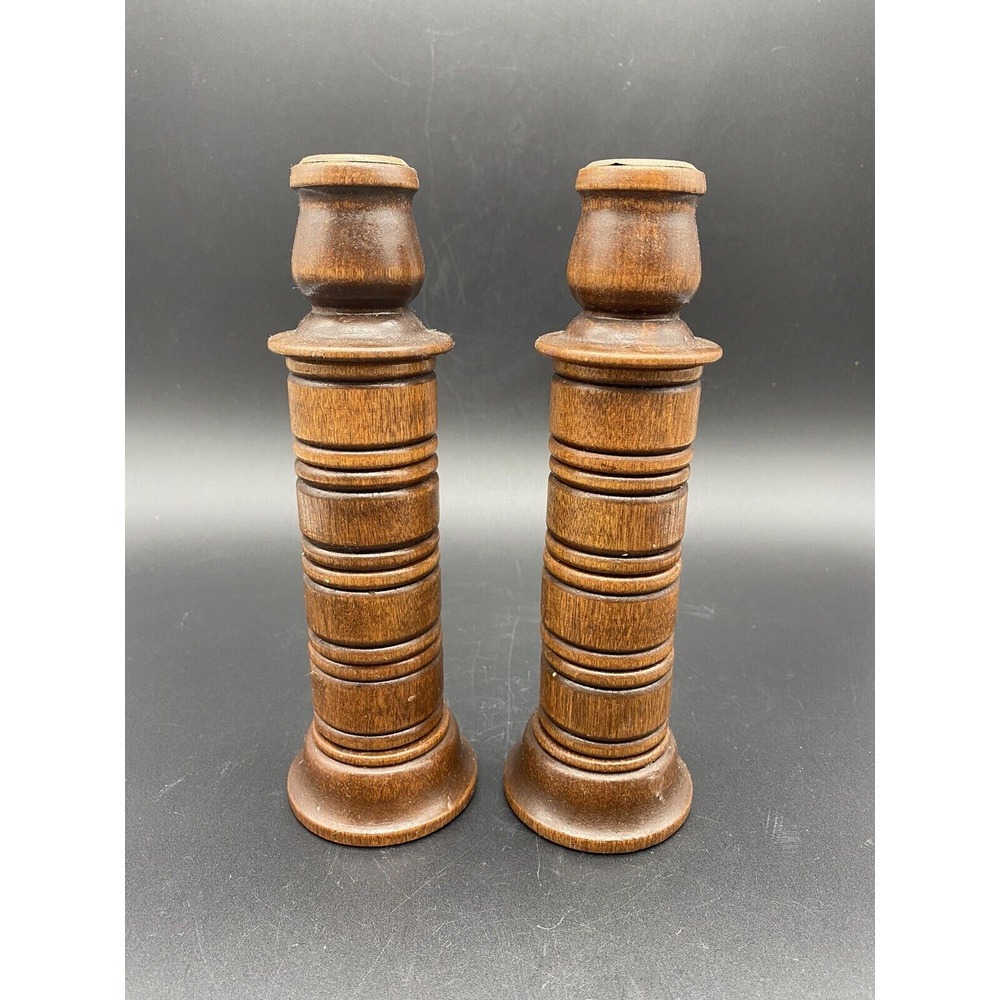Vtg 1960's Wood Turned Candlesticks With 8‎ Ringed Napkin Holders Homeco